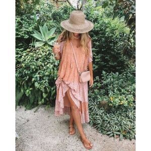 NWT Spell & The Gypsy Rae Gown M Maxi Dress Boho Festival Beach Vacation Peach